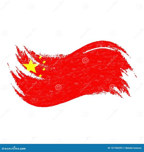 National Flag Of China Designed Using Brush Strokesisolated On A