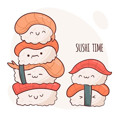 Premium Vector Draw Funny Kawaii Nigiri Sushi Vector Illustration