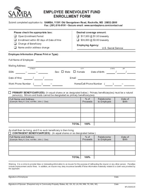 Fillable Online Benevolent Fund Enrollment And Or Change Form Fax Email