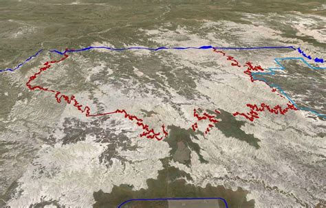 Exaggerated 3D view of badlands topography and boundary of Sites A, B ...