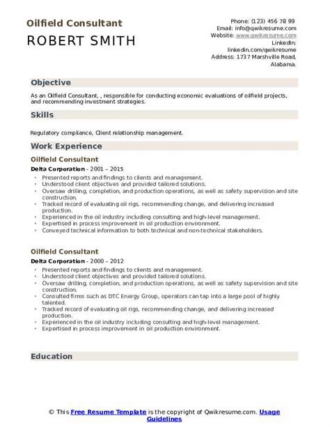 Oilfield Consultant Resume Samples Qwikresume