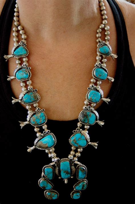 Beautiful Older Navajo Turquoise Squash Blossom Necklace