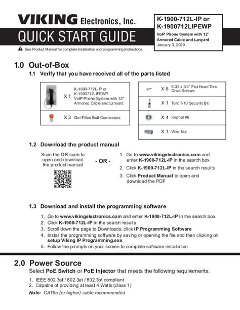 Viking Electronics K 1900 712L IP Quick Start Guide For VoIP Phone