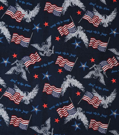 Patriotic Cotton Fabric Eagles Flags Red Foil JOANN