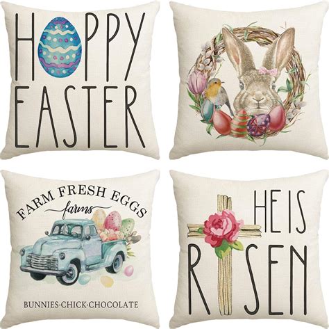 Easter Pillow Covers 18x18 Easter Decorations For Home Decor Floral Bunny Birdhouse