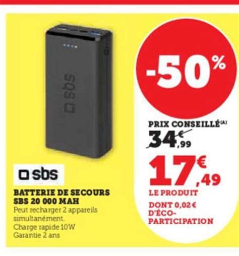 Promo Batterie De Secours Sbs 20 000 Mah Chez Hyper U ICatalogue Fr