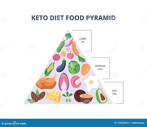 Keto Diet Food Pyramid With Carbs Protein And Fats Group Percentage Stock Vector