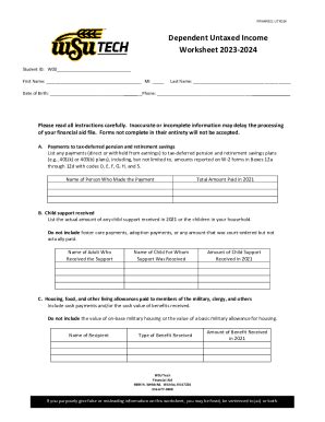 Fillable Online Dependent Untaxed Income Worksheet Fax Email