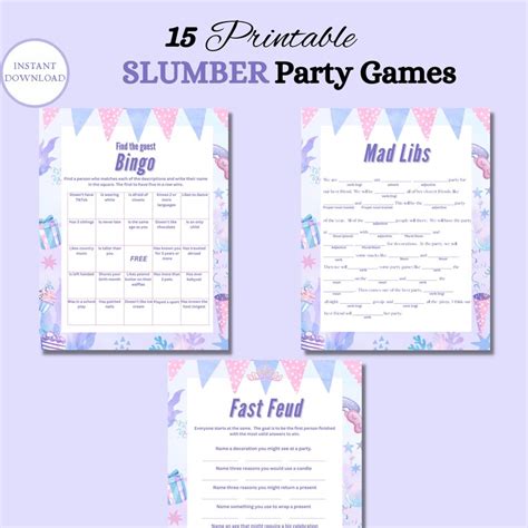 Printable Slumber Party Game Bundle Party Activities Her Purple Sleep Over Party Game Teen