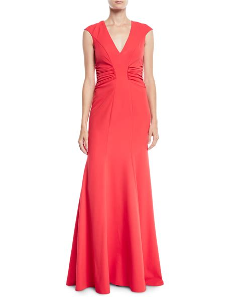 Halston Heritage Crepe Gown W Ruched Details Neiman Marcus