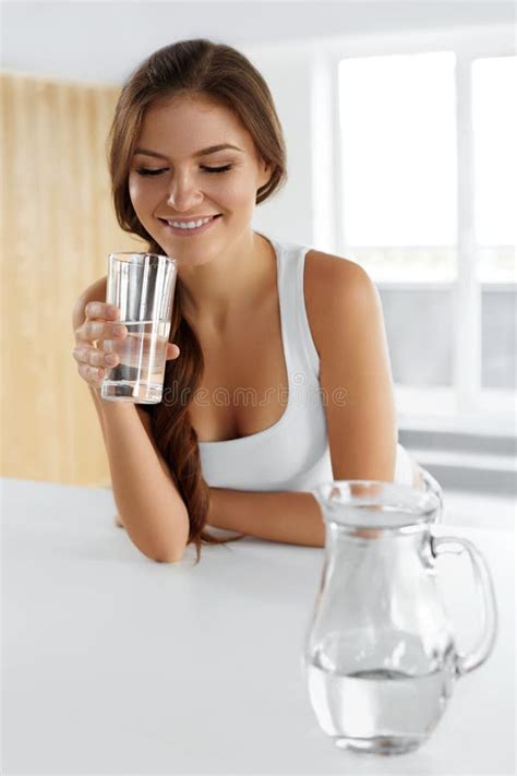 Beauty Diet Concept Happy Smiling Woman Drinking Water Health Stock