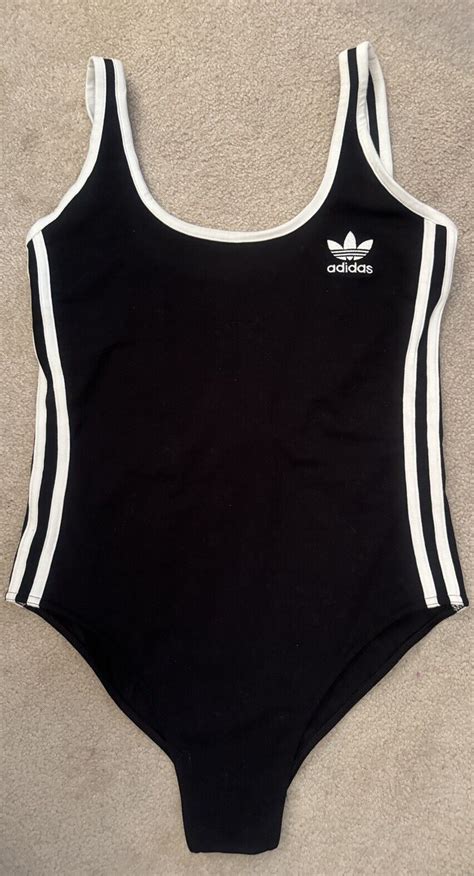 Adidas Classic 3 Stripe Bodysuit Black And White Large Gem