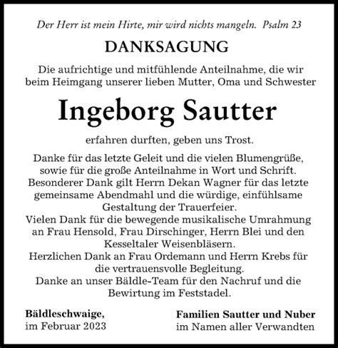 Traueranzeigen Von Ingeborg Sautter Allg Uer Zeitung