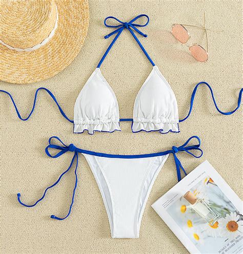 The Sexy Women S Bikini Swimsuit Is Super Chic Off The Shoulder Cute And With Blue Straps On