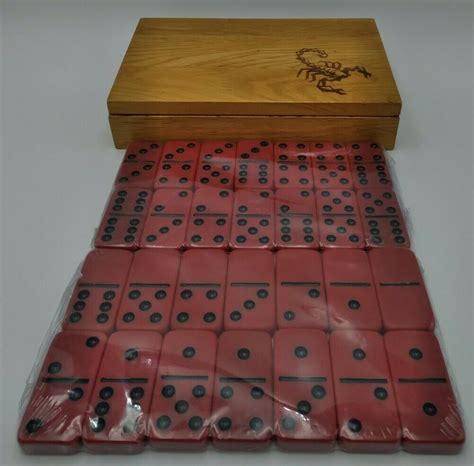 NEW Scorpion Box Red Dominoes Wooden Case Marlboro Country Game Tiles