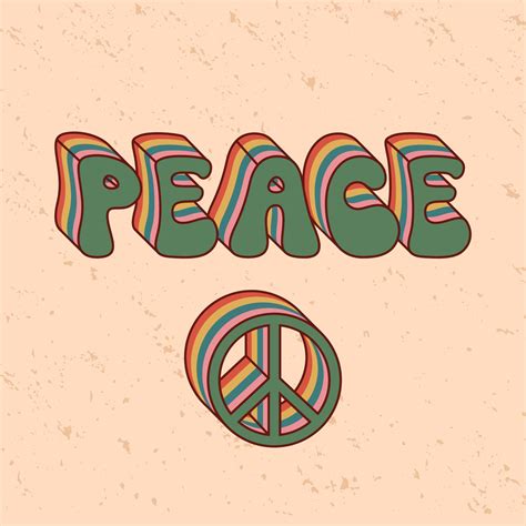 Isolated vector groovy lettering with peace symbol on textured ...