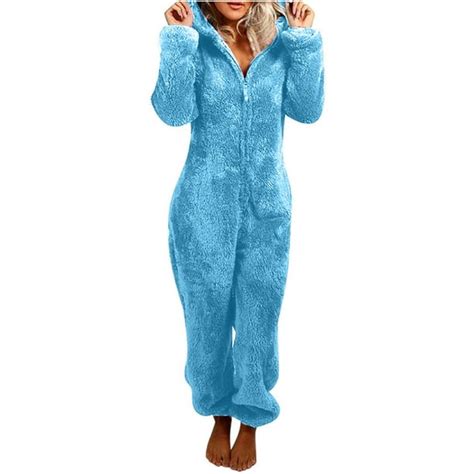 Womens Plus Size Sherpa Zip Up Jumpsuit Fleece Onesie Fuzzy Pajama