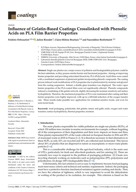 PDF Influence Of Gelatin Based Coatings Crosslinked With Phenolic