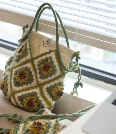 Sunflower Crochet Bag Sunflower Shoulder Bag Handmade Etsy In