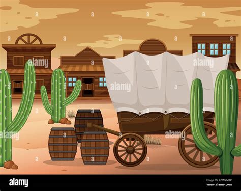 Western town scene with wooden wagon Stock Vector Image & Art - Alamy