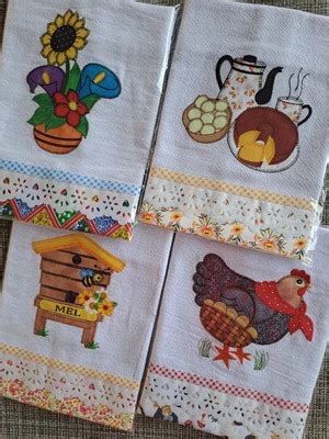 Panos De Prato Bordado Patchwork Barrado E Bainha Compre