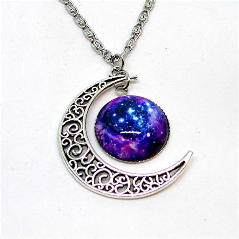 Galaxy Moon Necklace Galaxy Necklace Crescent Moon Necklace Etsy