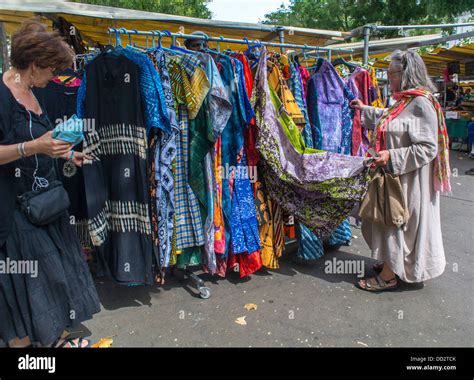 Paris, France, Women Clothes Shopping in Public Street Market, in the ...