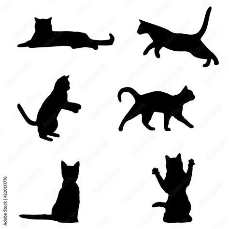 Set Of Black Cat Silhouette Cat Sitting Walking Playing Different