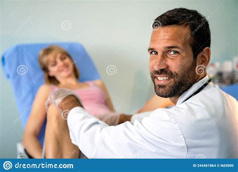 Gynecologist Examination Woman Patient In A Gynecological Chair Female Health Concept Stock