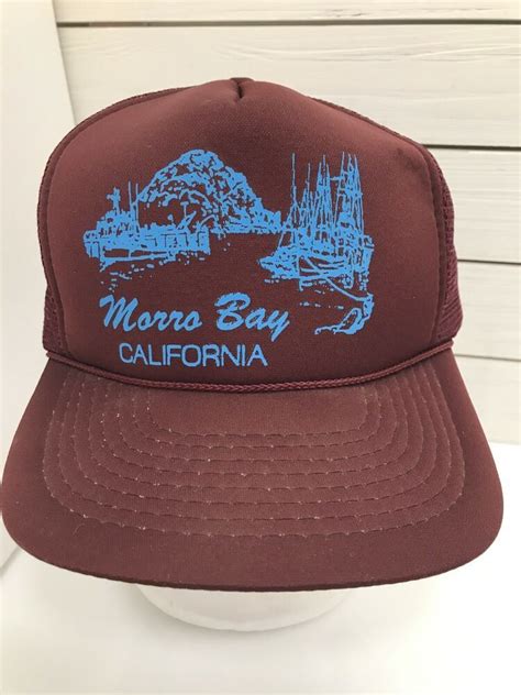 Burgundy Blue Morro Bay Rock Sailboat California Mesh Snapback Trucker