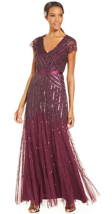 Adrianna Papell Cap Sleeve Beaded Sequined Gown Weddbook