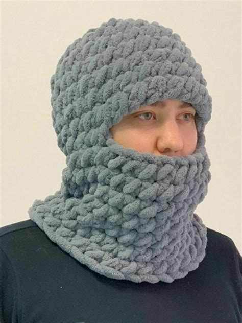 Балаклава вязаная плюшевая мужская из пряжи "ALIZE PUFFY" в интернет ...