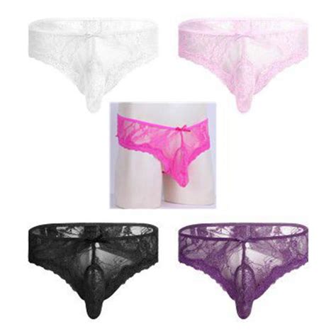 Buy Men Lingerie Lace See Through Open Butt Bikini Briefs Underwear At