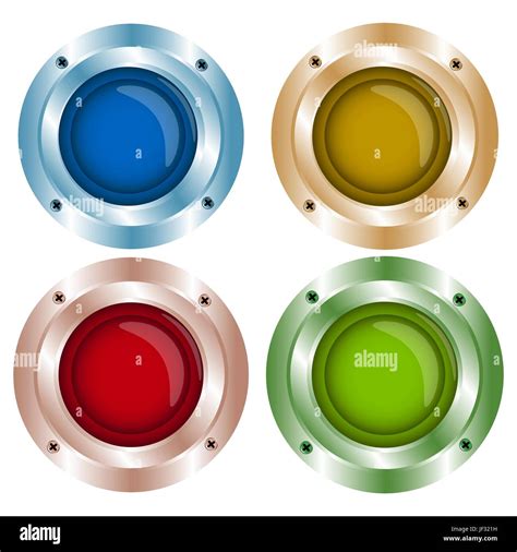 Vector Shiny Color Buttons With Metal Elements Red Green Blue