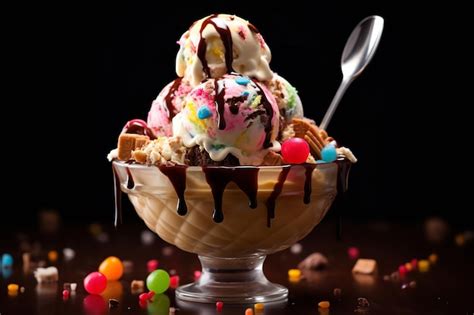 Premium Photo Colorful Ice Cream Sundae With Sprinkles And Chocolate