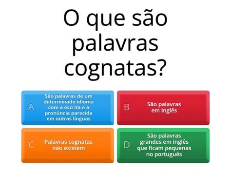 Palavras cognatas Português Questionário