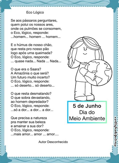 Poema Eco L Gico De Junho Dia Do Meio Ambiente Atividades De