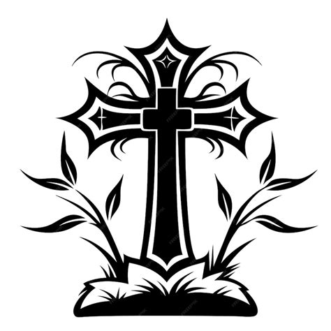 Halloween Tombstone Cross Silhouette Vector Illustration Premium Ai