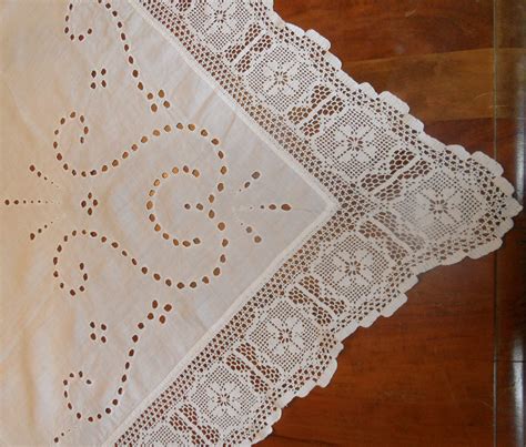 Vintage Cotton White Square Tablecloth Vintage White Tablecloth