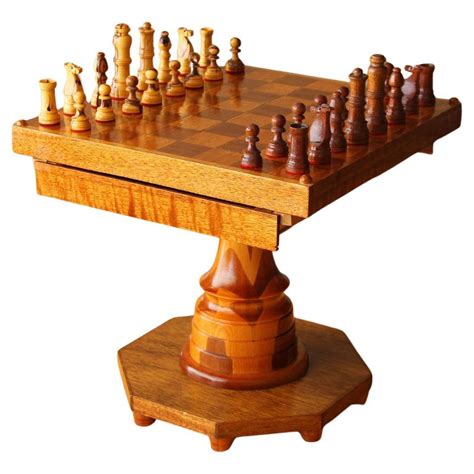 Handcarved And Crafted Mid Century Wood Chess Table Teak Maple Walnut