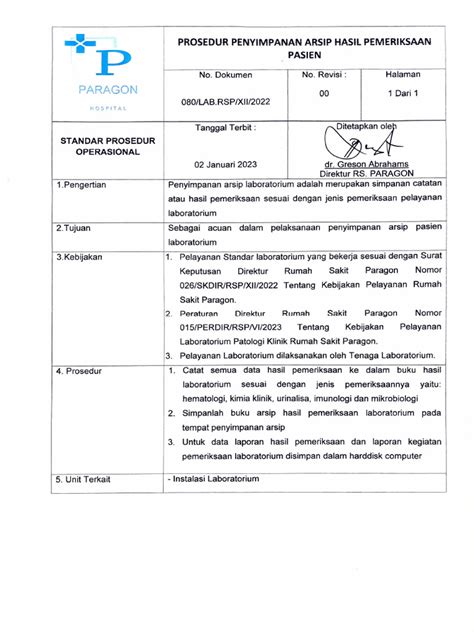 Prosedur Penyimpanan Arsip Hasil Pemeriksaan Pasien Pdf