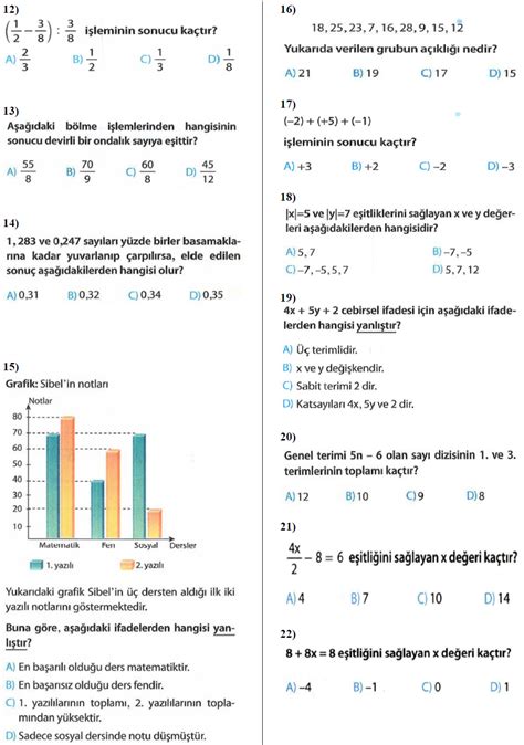 6 SINIF MATEMATİK 2 DÖNEM 2 YAZILI SORULARI CEVAPLARI 2016 2017 2018