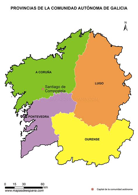 Mapa de provincias de la comunidad autónoma de Galicia