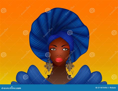 Nigerian Headtie Portrait African American Woman Wearing An Ethnic