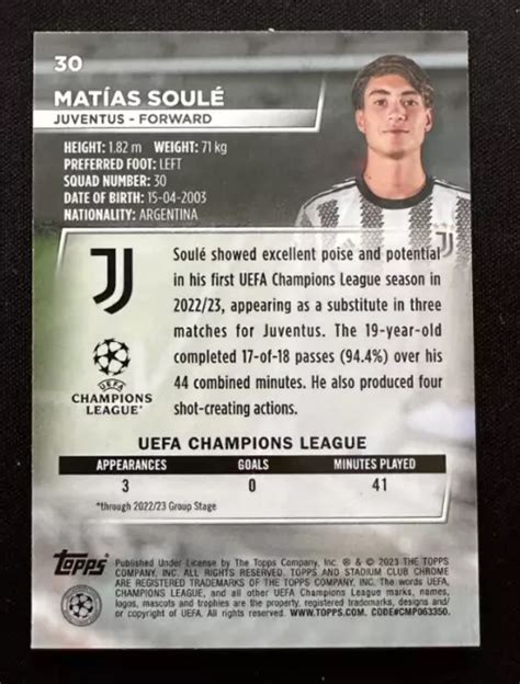 Topps Stadium Chrome Matias Soule Rc Recrue R Fracteur Bleu