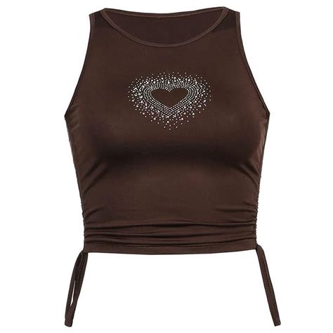 Sweetown 90s Aesthetic Y2k Tank Tops Women Brown Vintage Heart Print Cute Kawaii Clothes Side