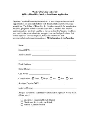 Fillable Online Wcu Disability Services Enrollment Application