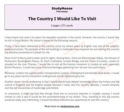 The Country I Would Like To Visit Free Essay Example