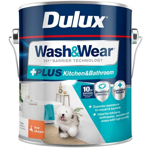 Dulux 2l Interior Paint Washandwear Plus Kitchen And Bathroom Low Sheen Vivid White Bunnings New