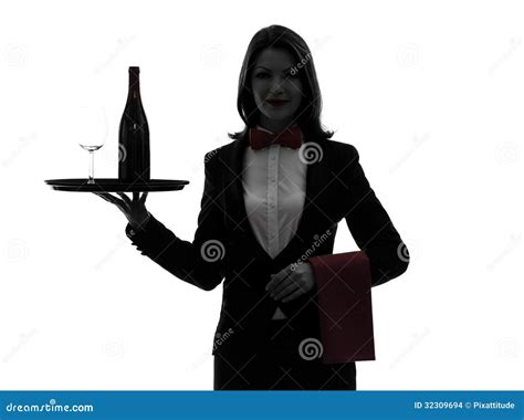 Woman Waiter Butler Serving Red Wine Silhouette Stock Photo Image Of